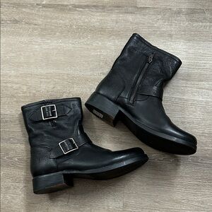 Frye Black Leather Combat & Moto Boots